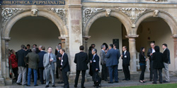 Presenters enjoy the historic surroundings of Magdalene College before the dinner